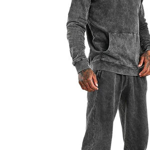 Custom Logo High Quality French Terry Embroidery Heavyweight Streetwear Sweatpants Hoodie Jogger Set Zip-Up Acid <b>Wash</b> Winter - Product Image 5