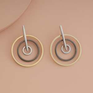 Pendientes de botón geométricos de moda con colgante, estilo religioso, chapados en oro, aleación de zinc, cobre, latón, con diamantes y perlas como piedras principales, para fiestas. - Product Image 1
