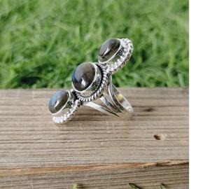 Triple Labradorite Gemstone <b>Ring</b> 925 Sterling <b>Silver</b> Handmade Boho Style Jewelry Big Size Blue Stone <b>Statement</b> <b>Ring</b> Elegant - Product Image 3