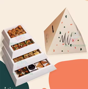 Tùy chỉnh phục vụ để đi thực phẩm Takeaway thực phẩm Kraft bánh tráng miệng chăn thả Platter giấy kim tự tháp Hộp bao bì cho đồ ăn nhẹ - Product Image 3