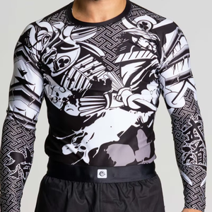 Rashguard personnalisé imprimé par sublimation MMA BJJ OEM unisexe manches longues en spandex/polyester respirant - Product Image 1