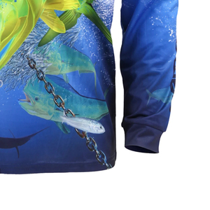 Camisas de pesca de talla grande impermeables y transpirables, manga larga personalizada para exteriores, 100% poliéster, servicio OEM de alta calidad, protección UV - Product Image 3