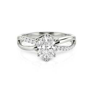 Anillo de Compromiso Jeulia Personalizado con Moissanita Ovalada Trenzada, Plata de Ley con Baño de Rodio - Product Image 1