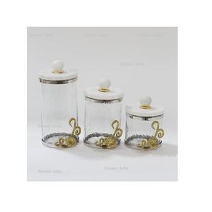 Antique Design <b>Glass</b> and Metal Jar with Marble Lid Round Shape Customized Size <b>Canister</b> Set for Sale - Product Image 5