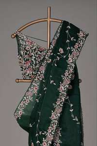 คอลเลกชั่นส่าหรีสำหรับผู้หญิงชุดปาร์ตี้ผ้าออร์แกนซ่างานปักตามลำดับ - Product Image 3