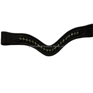 Top Quality Horse <b>Equestrian</b> Products Thick Saddle Leather Horse Brow Band Empty Channel Designed with 1 Row Crystals Rhinestone - Product Image 1