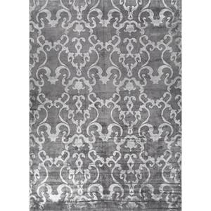 Tapis rectangulaire abstrait en laine et soie noué à la main Aurora Grey Black Pae-6171 pour salon, couloir, décoration de pièce, tapis puzzle - Product Image 1