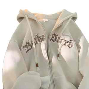 Sweat à capuche zippé de haute qualité, uni, délavé à l'acide, style streetwear français, double fermeture éclair, hiver, délavé au soleil, respirant - Product Image 6