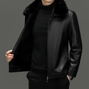 Nouvelle mode peau de mouton en cuir véritable haut demandé boutons veste mince séchage rapide moto hommes hiver doux vestes en cuir - Product Image 2