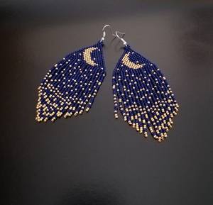 Moon night beaded earrings Beaded earrings Drop earrings Boho earrings <b>Fringe</b> earrings Night <b>bead</b> earrings - Product Image 2