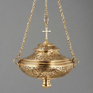 Quemador de incienso de latón colgante de Aura Celestial DivineFume de vaticanMist, incensario de acabado antiguo para rituales de la Iglesia y adoración sagrada - Product Image 3