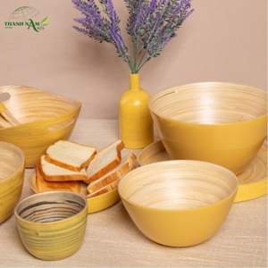 Bol rond classique en bambou filé personnalisé avec finition colorée, écologique et non toxique pour la vaisselle et l'usage domestique - Product Image 1