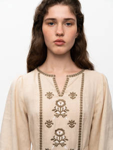 Vestido Maxi bohemio de verano de algodón ucraniano para mujer con bordado, Vestido de manga larga, vestido de trabajo bordado en la playa para mujer - Product Image 3