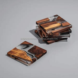 Plateau tournant en bois d'acacia et résine époxy Lazy Susan Sous-verres gratuits par God Grace Overseas - Product Image 4