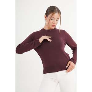 Pull col rond décontracté bordeaux en maille fine – Vente en gros - Product Image 5