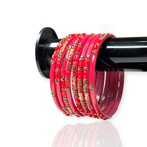 ชุดกำไลข้อมืองานแต่งงานดีไซน์เรขาคณิตสีชมพูสดใสชุบทอง ประดับมุกเทียม ราคาขายส่งสำหรับผู้หญิง - Product Image 2