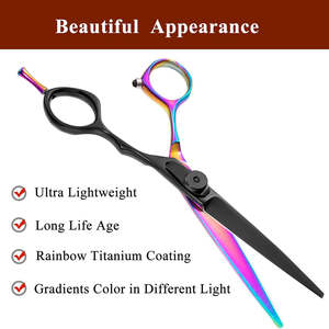 Tijeras de corte de pelo de último estilo Tijeras de mango de color arcoíris de color negro de acero inoxidable - Product Image 3