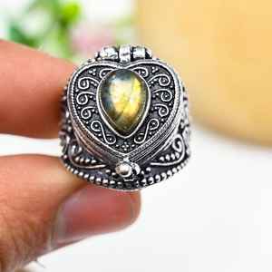 Labradorite Pill Box Ring Adjustable 925 Sterling Silver Secret Message Box Ring Handmade Jewelry Gift For Her - Product Image 6