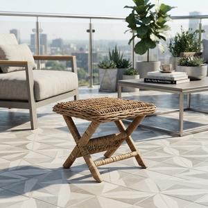 Natural Woven Rattan <b>Folding</b> <b>Stool</b> Portable Cross Leg Footstool Outdoor Garden Chair Setup Room Decor Pure Art Design - Product Image 3