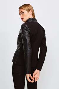 Blouson de motard tissé en peau de cuir Blouson en cuir matelassé à manches longues avec col à revers respirant Blouson en cuir - Product Image 5