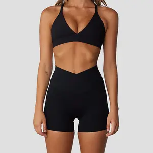 Oem Service High Waist V Cut Waist Shorts Women Yoga Set