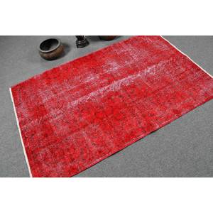 Tapis plat en laine rouge turque vintage moderne de 3,8x6 pieds avec motif patchwork pour les décorations de salon ou de couloir - Product Image 2