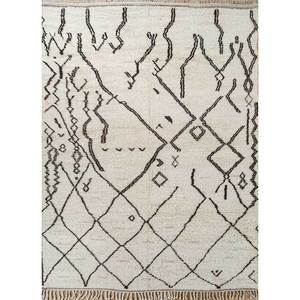 Tapis en laine ivoire Zuri noués à la main, motif géométrique abstrait pour la maison, le salon, le couloir, l'entrée, design rectangulaire puzzle pour adolescents - Product Image 1