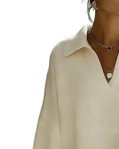 Customized Women Oversized V Neck <b>Knit</b> Sweater <b>White</b> Loose Fit Long Sleeve Soft Winter Pullover Casual Elegant Fashion Top - Product Image 3