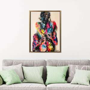 Arte en lienzo con estampado de grafiti: póster de pareja elegante para decoración moderna, con marco dorado - Product Image 1