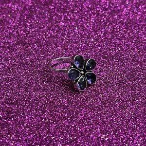 Quartz Améthyste Bague en laiton plaqué argent 92.5 Bague en forme de fleur pour femme - Product Image 4