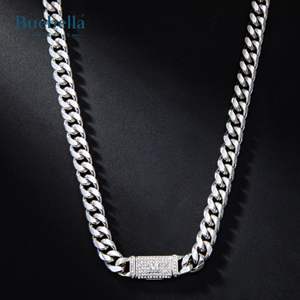 Cadena de eslabones cubanos de Miami de 10mm con letra inicial de Plata de Ley 925 chapada en oro de 14 quilates para hombres, joyería de moissanita - Product Image 2