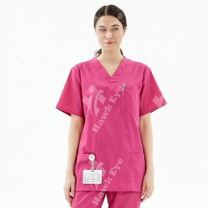 O-cou couleur blanche à manches courtes ensembles de gommages médicaux infirmière hôpital uniforme femmes gommages médicaux - Product Image 2