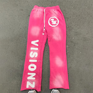 Wholesale Streetwear Flared Tie-Dye Fleece Pants Custom Wide-<b>Leg</b> Cotton Sweatpants Graphic Patch OEM - Product Image 2