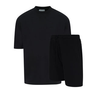 Vente en gros de vêtements tricotés sur mesure pour hommes ensemble t-shirt et short 100% coton pour hommes couleur unie tailleur jumeau avec logo personnalisé - Product Image 1