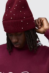 Gorro de punto acanalado rojo con estilo, gorro cálido de acrílico suave, gorro bordado con logotipo personalizado para clima frío, moda - Product Image 3