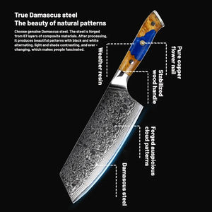 Cuchillo de Cocina Profesional Kiritsuke de 8 Pulgadas con Hoja de Acero de Damasco, Acabado Artesanal y Mango de Madera Estabilizada con Resina - Product Image 5