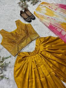 Presentación de nuevo diseñador de ropa de fiesta Look Heavy bordado secuencia trabajo y blusa Koti y Dhoti Salwar conjunto completamente cosido - Product Image 4