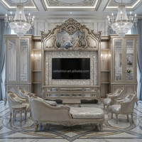OE-FASHION Ensemble complet de mobilier de chambre principale pour villa, lit king-size personnalisé style Rococo, en cuir capitonné perlé, couleur argent champagne, FF&E