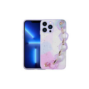 Étui en silicone de luxe style marbre pailleté pour iPhone 13 Pro Max avec dragonne - Édition Lilas Elsa - Product Image 1