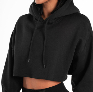 Sweat à capuche court élégant pour femme, confortable et tendance, avec logo imprimé sur le devant, 100 % coton molletonné respirant - Product Image 2