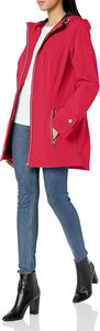 Women's Red Long <b>Hooded</b> Waterproof Softshell <b>Jacket</b> With Zip Closure And Pockets Regular Fit Winter Outerwear - Product Image 6