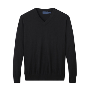 Pull-over décontracté à col en V et manches longues pour homme, personnalisé en gros, en laine/viscose anti-boulochage, avec logo frontal - Product Image 4