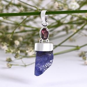 Pierres précieuses Tourmaline rose et Tanzanite or jaune pendentif en argent Sterling 925 bijoux faits à la main cadeau pour elle bijoux en gros - Product Image 4