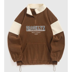 Ventas calientes para hombres Custom Casual Winter Half Zip up Fleece Sudadera con capucha Plain Dyed Jogging Sudadera - Product Image 1