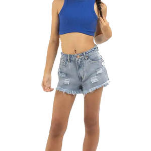 Cotton Women's High Waisted Rolled Hem Distressed Jeans Ripped <b>Denim</b> <b>Shorts</b> Made in Pakistan <b>Denim</b> <b>Shorts</b> - Product Image 5