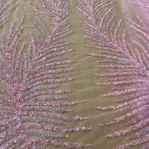 Blush Pink Luxury Fabric 100% Polyester Woven Organza Sheer Feature Beaded Palm Leaf Design Lightweight 70GSM In-stock Plain - Product Image 1