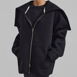 Sweat-shirt à capuche zippé personnalisé pour hommes, vêtements de rue décontractés courts pour l'hiver à motif solide - Product Image 2