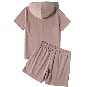 Venta al por mayor ropa personalizada 100% algodón en color rosa pantalones cortos con capucha para hombre conjunto de dos piezas conjunto corto perfecto superventas de verano - Product Image 4