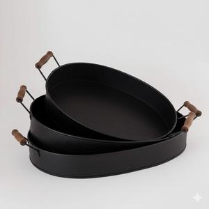 Plateau de service alimentaire en fer galvanisé de forme ovale, finition blanche, usage domestique et hôtelier, plateaux de service pour aliments et boissons - Product Image 2