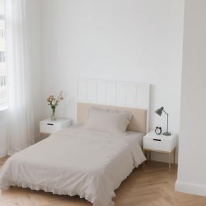 Parure de lit premium en polycoton rayé beige, 3 pièces (housse de couette, drap-housse, taie d'oreiller) avec volants géométriques simples - Product Image 2